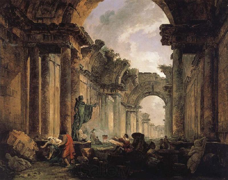 ROBERT, Hubert Imaginary View of the Grande Galerie in the Louvre in Ruins France oil painting art